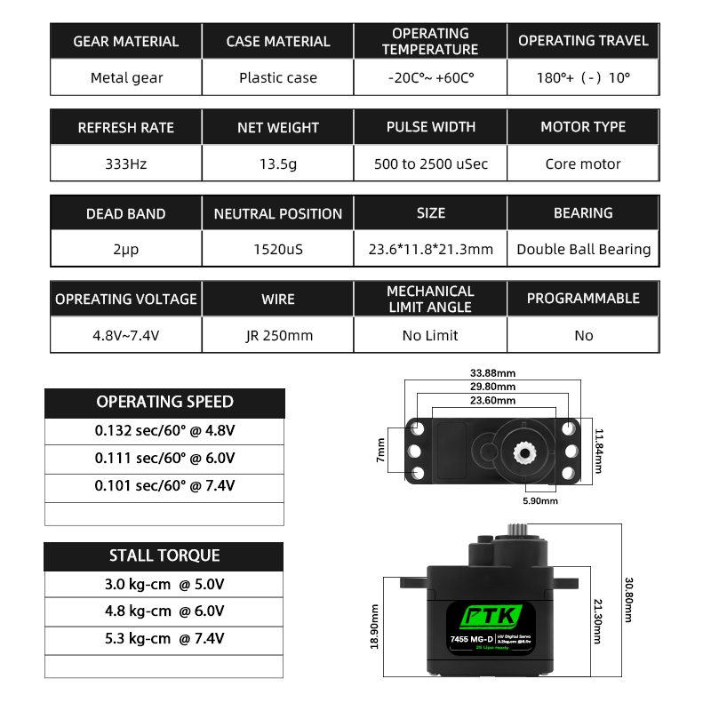 PTK 7455MG-D servo 12g Digital - Rc Helicopter Parts avis et prix