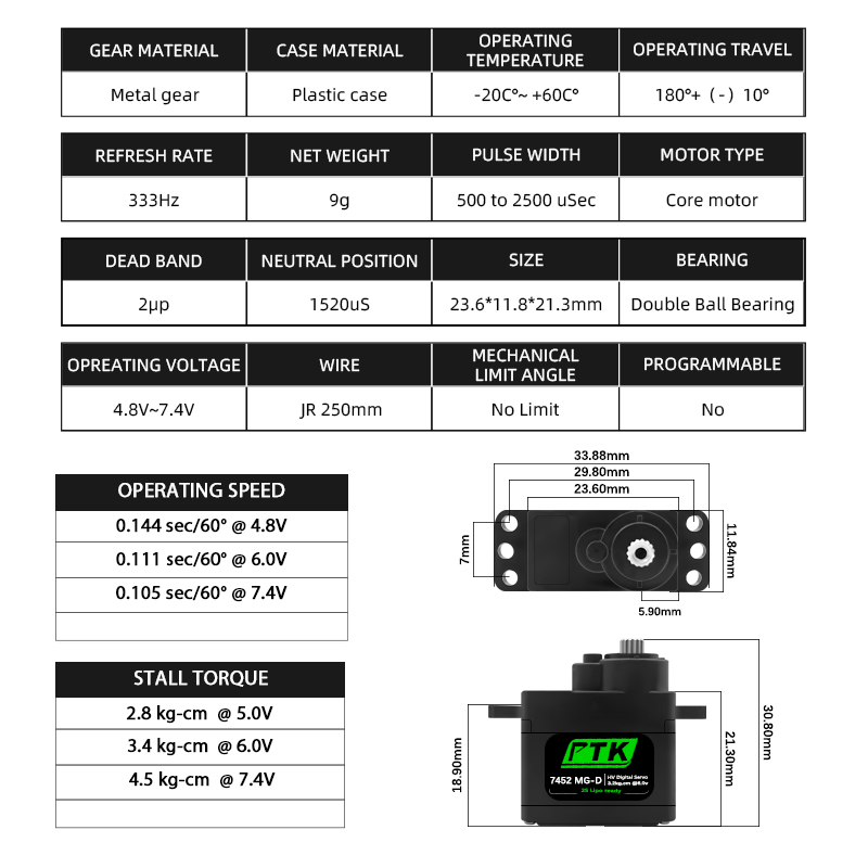 PTK 7452 MG-D 9g Digital Servo - Rc Helicopter Parts avis et prix